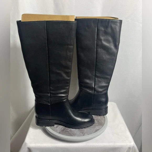 Steve Madden Leary Black Leather Tall Lug Sole Boots Size 9M - Picture 7 of 12